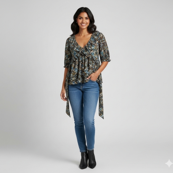 Metro 7 Brown Paisley Print Blouse - Picture 1 of 6